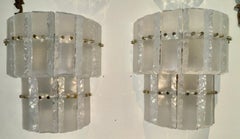 Par de apliques de cristal opalescente de Murano con forma de bloque de hielo