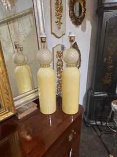 Pair of Large Murano Cream Cone Form Lamps