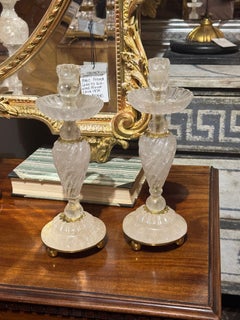 Fine Pair of French Rock Crystal Candlesticks