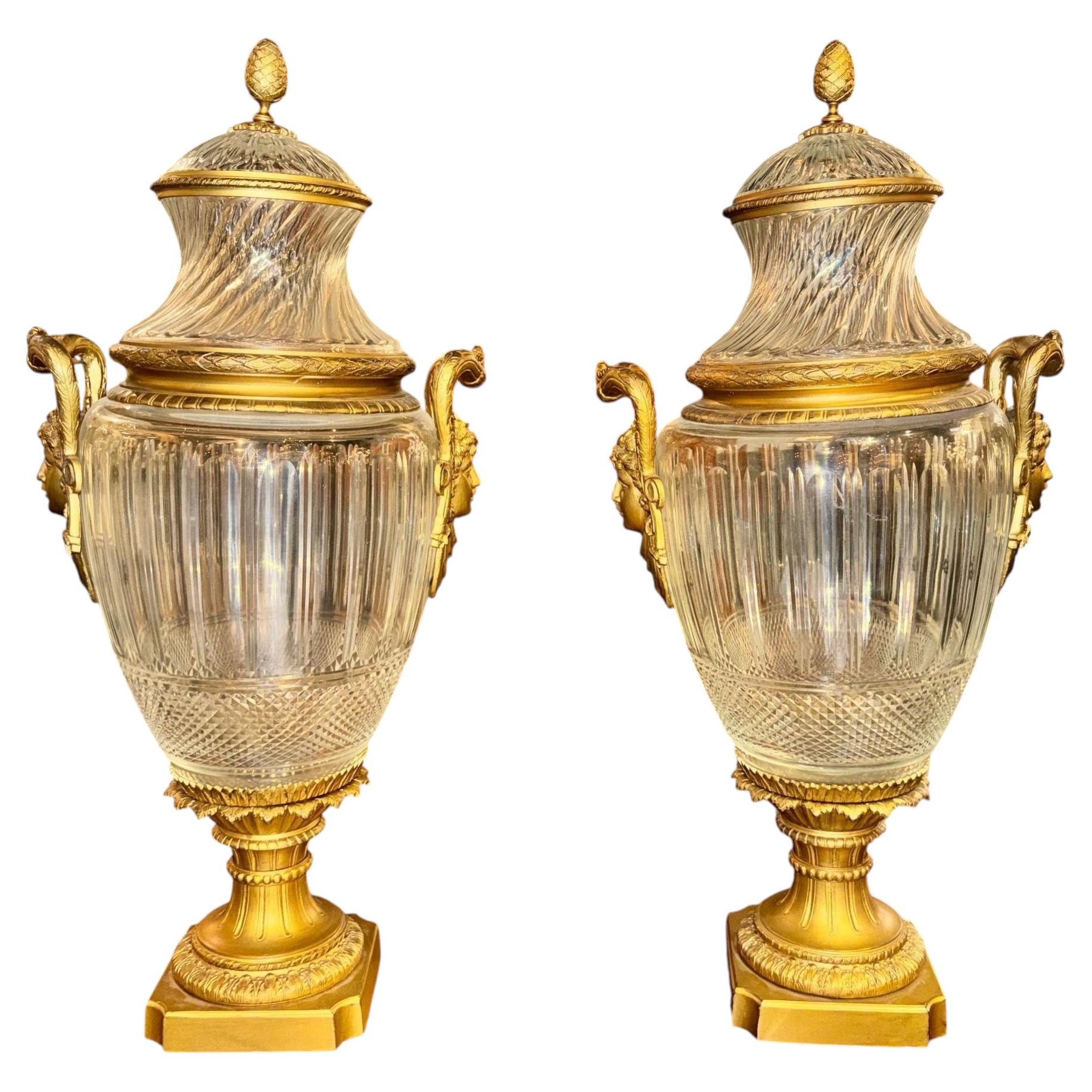 Pair of 19th c. Signed Baccarat Palace Urns For Sale