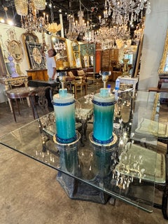 Pair of Murano Blue Glass Column Lamps