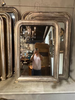 19e s. Miroir Louis Philippe à feuilles d'argent
