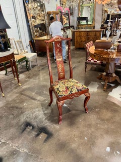 Vintage Queen Anne Red Chinoiserie Chair