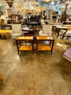 Pair of Continental Burl and Mahogany Side Tables