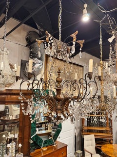 19th c. Italian Tuscan Iron and Giltwood Chandelier