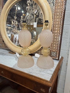 Pair of Murano Pink and Gold Glass Lamps