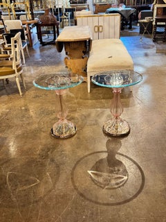Pair of Murano Pink Glass Side Tables