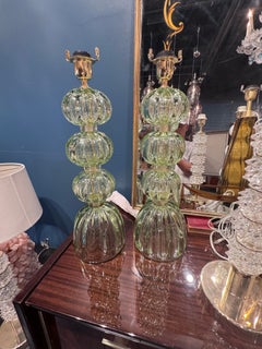 Pair of Murano Green Glass Lamps