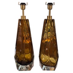 Paid of Murano Amber Glass Lamps