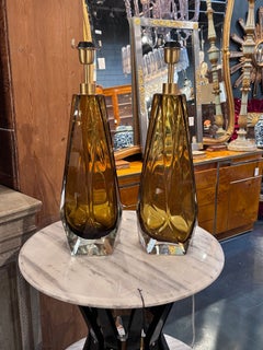 Paid of Murano Amber Glass Lamps