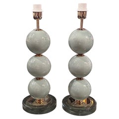 Pair of Murano Pale Green Glass Ball Form Lamps