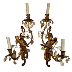 Pair of 19th c. French Bagues Bronze Bird Sconces