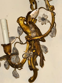 Pair of 19th c. French Bagues Bronze Bird Sconces