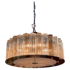 Murano Champagne and Clear Tronchi Glass Drum Chandelier