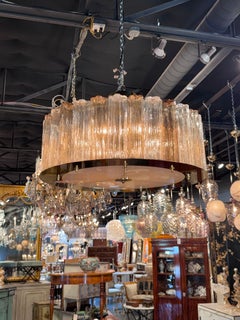 Murano Champagne and Clear Tronchi Glass Drum Chandelier