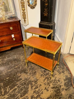 Pair of Italian Bagues Style Brass and Leather Side Tables