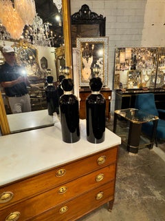 Pair of Black Murano Glass Cone Form Lamps