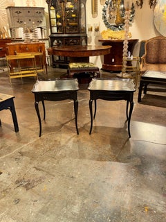 Pair of Vintage French Black Oak Side Tables