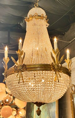 French Louis XVI Style Gilt Bronze and Crystal Basket Chandeliers