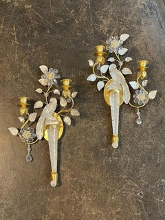 Pair of Bagues Manner Rock Crystal Sconces