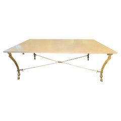Vintage Italian Gilded Iron and Travertine Coffee Table
