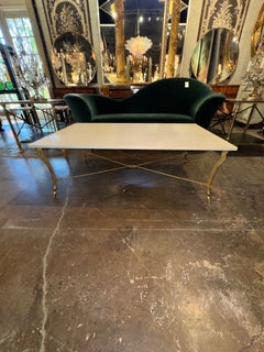 Vintage Italian Gilded Iron and Travertine Coffee Table