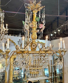 19th c. Italian Tuscan Giltwood and Crystal Chandelier
