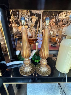 Pair of Murano Amber and Gold Glass Lamps