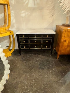 Vintage French Louis XVI Jansen Style Black Lacquered Chest