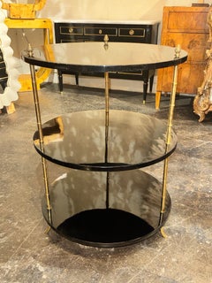 Italian Brass Bamboo and Black Lacquered Etagere Table