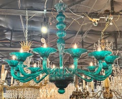Modern Murano Teal Glass Chandelier