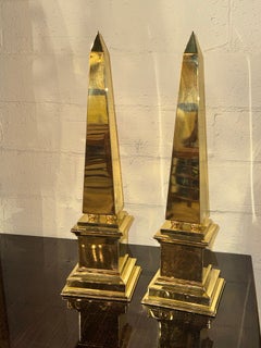 Pair of Continental MCM Polished Brass Obelisks