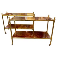 Jansen Style Mahogany and Brass Side Tables