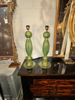 Pair of Green Murano Glass Lamps