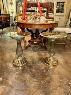 Pair of Murano Glass Fontana Green Side Tables