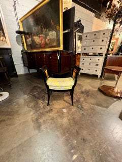 19th c. German Biedermeier Black Lacquered Fruitwood Bench