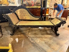 19th c. British Colonial Carved Ebony Chaise
