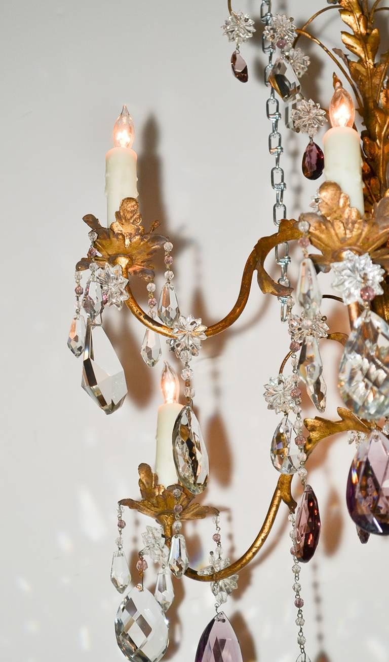 Italian Excellent Pair of Tole and Crystal Chandeliers
