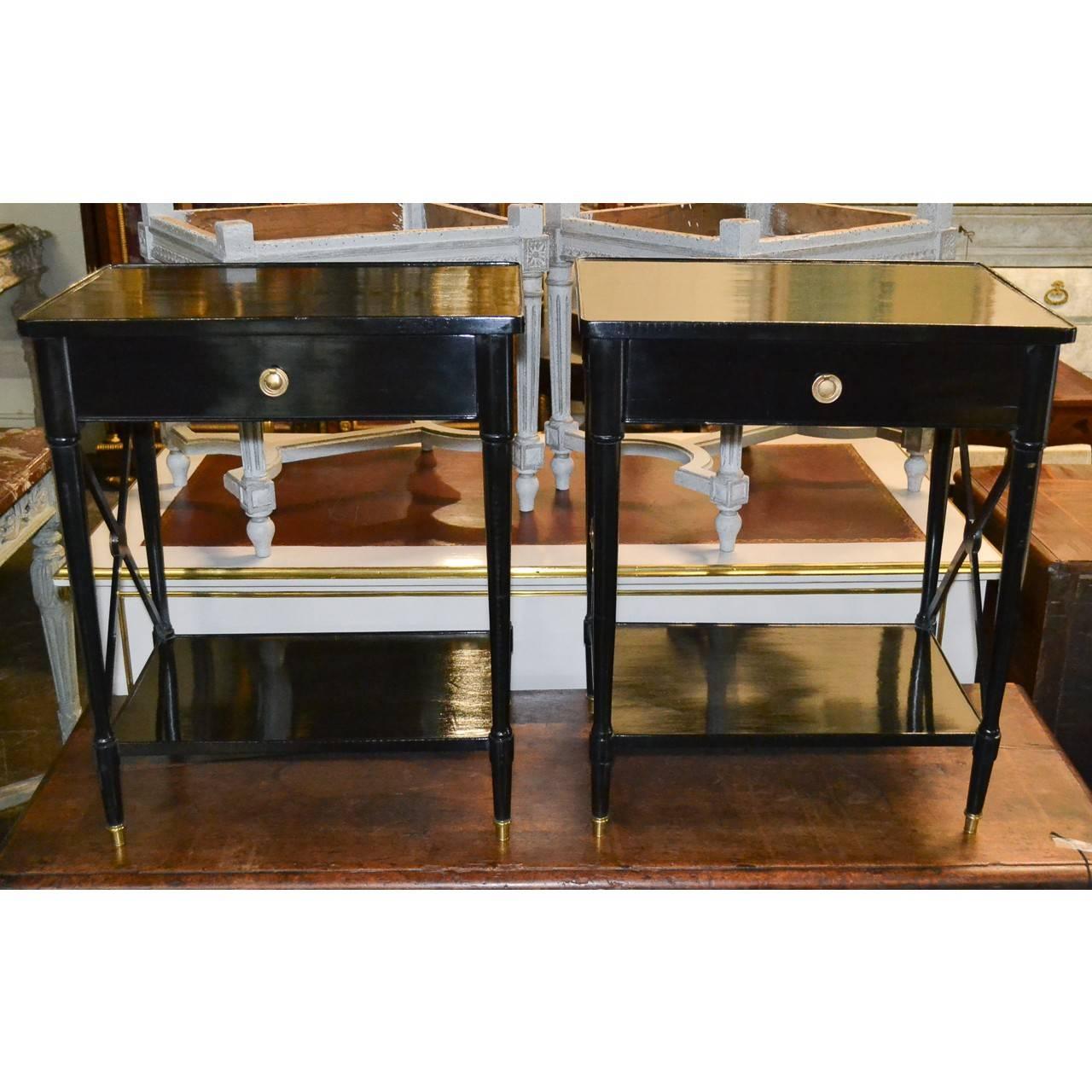 Pair of Black Lacquered French Side Tables In Good Condition In Dallas, TX