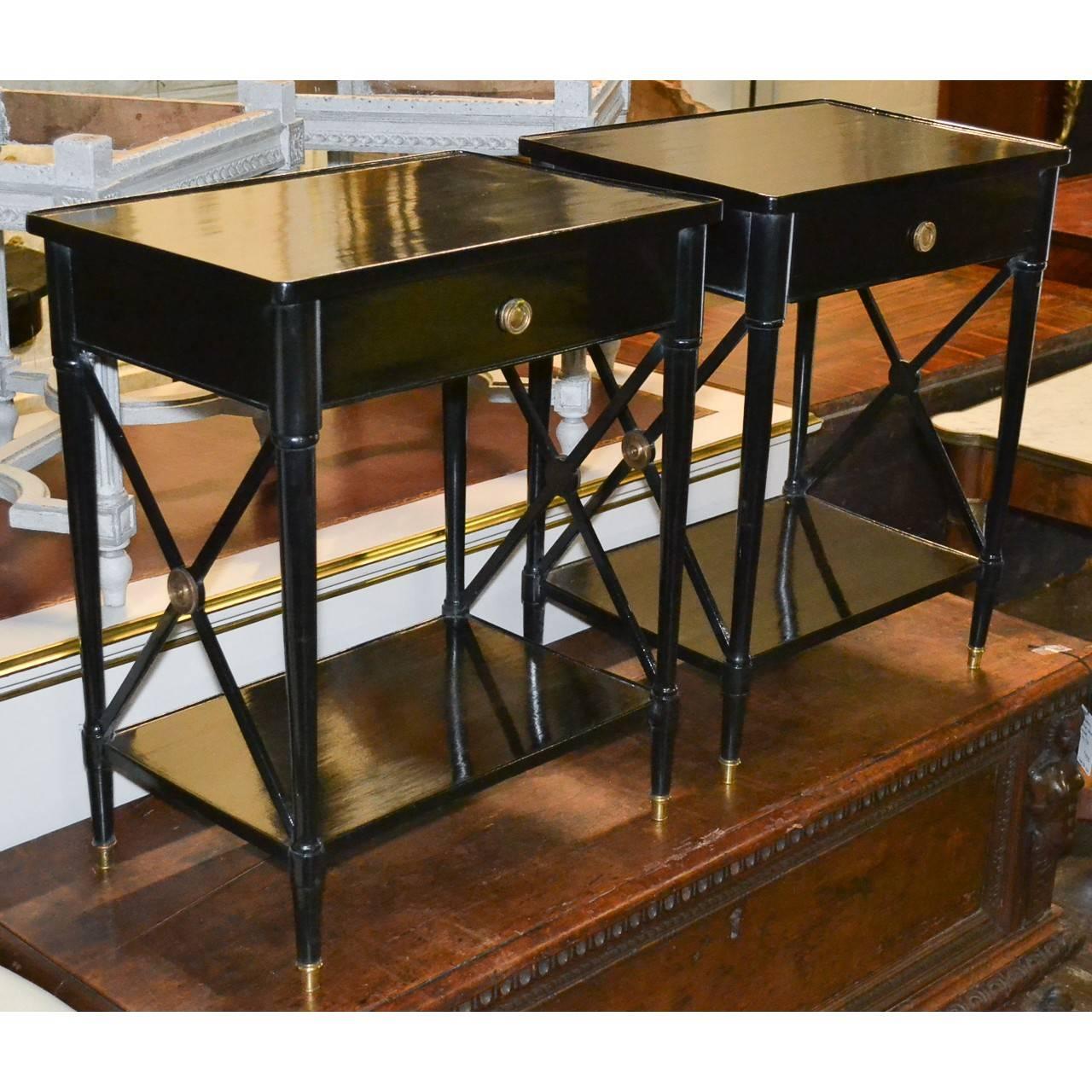 Mid-20th Century Pair of Black Lacquered French Side Tables