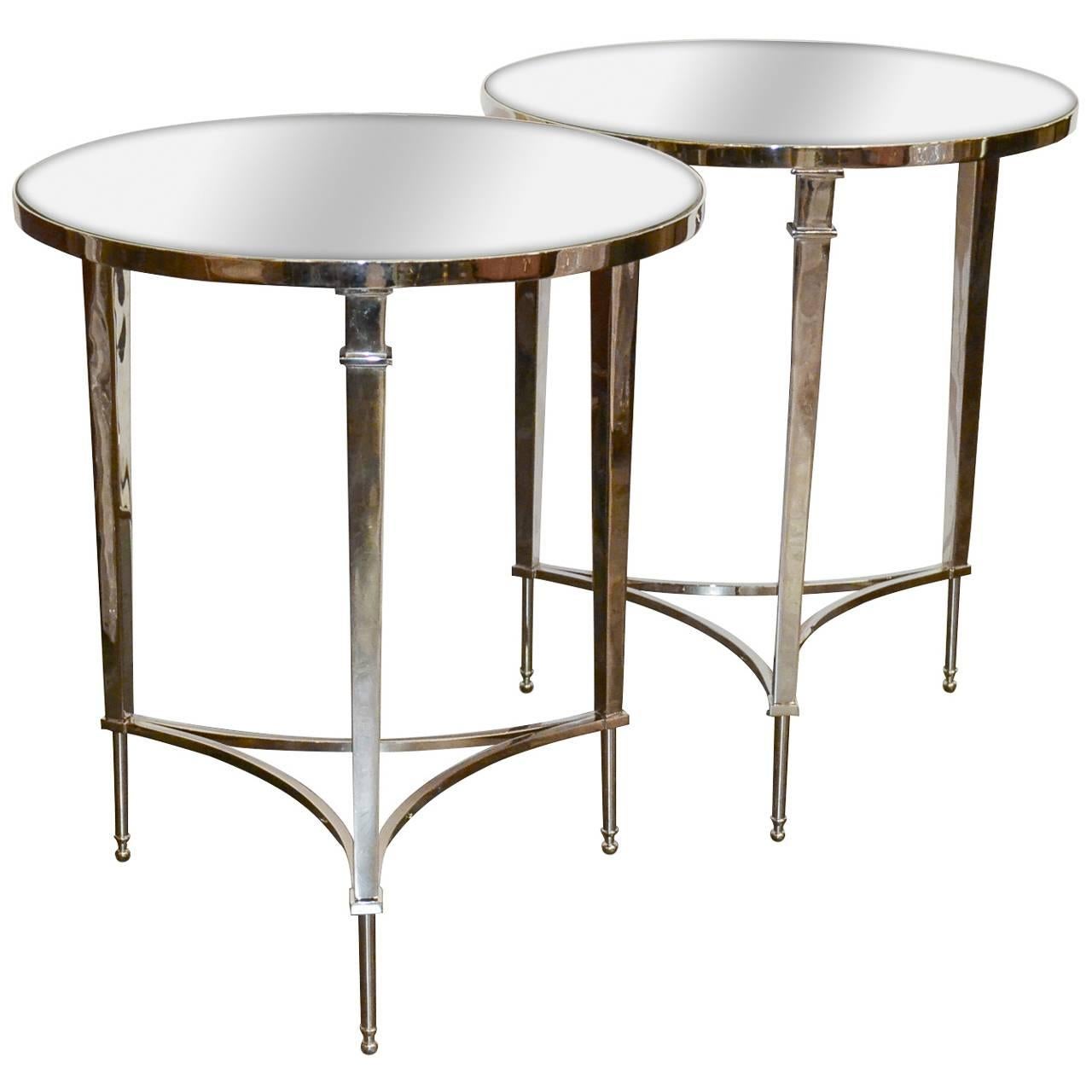 Excellent Pair of Chrome and Mirror Side Tables