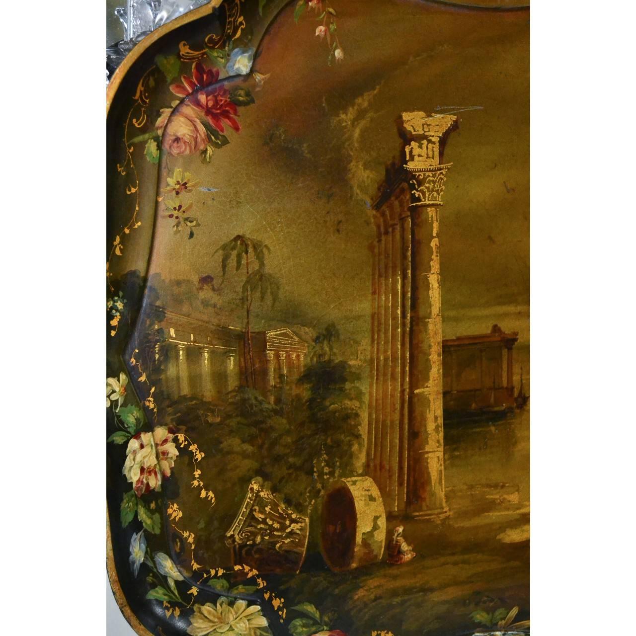 English Large Mid-19th Century Jennings & Bettridge Hand-Painted Tray