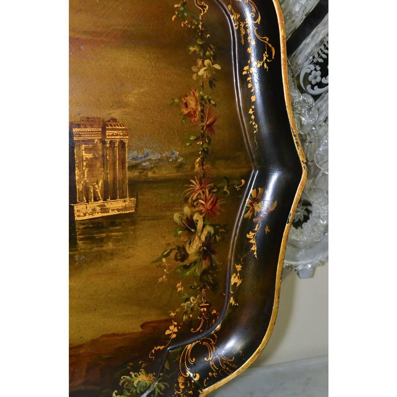 Large Mid-19th Century Jennings & Bettridge Hand-Painted Tray In Good Condition In Dallas, TX