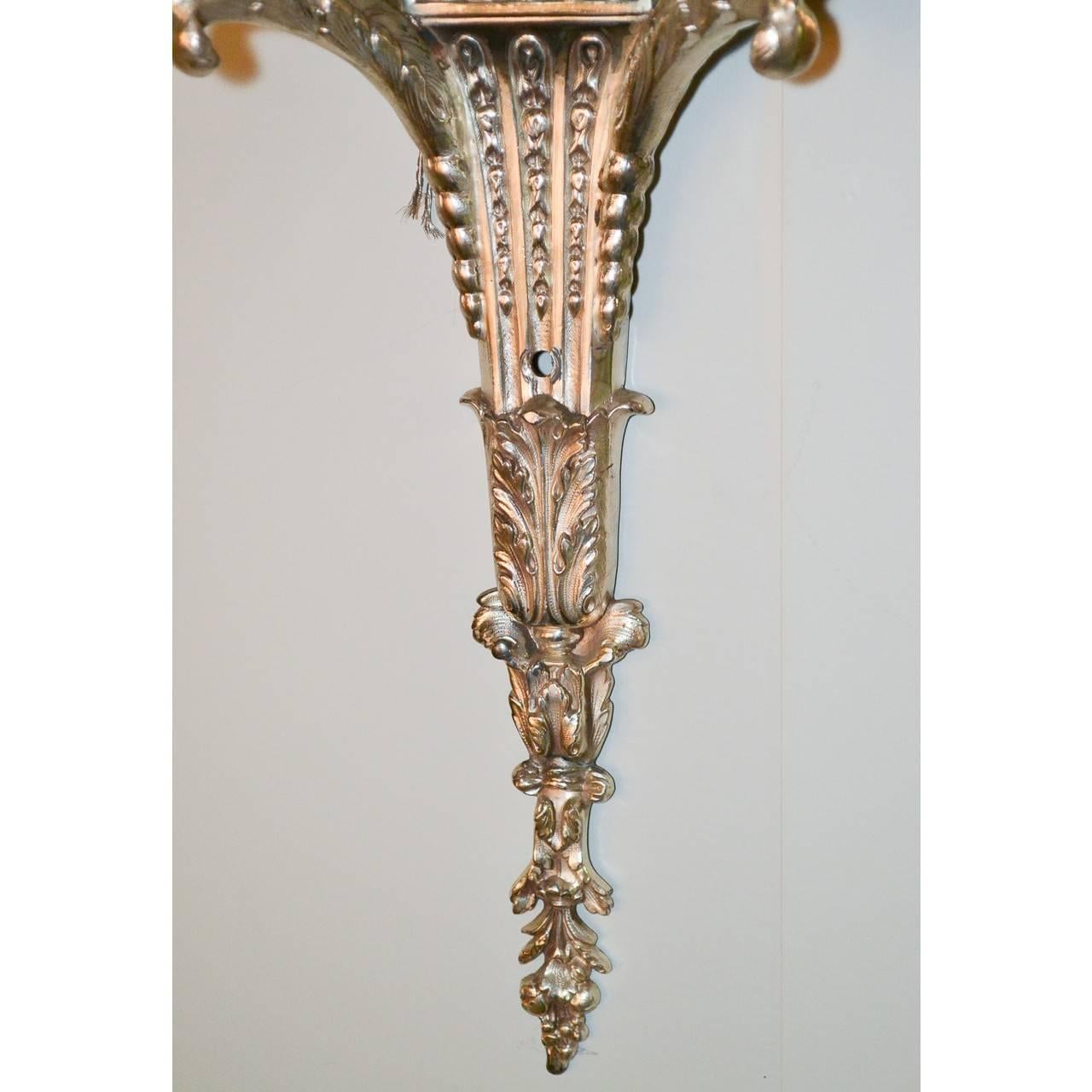 Early 20th Century Good Pair of French Classical Silver over Bronze Two-Light Sconces For Sale