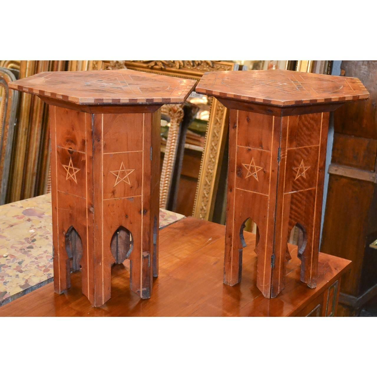 Inlay Antique Pair of Syrian Hexagon Stands