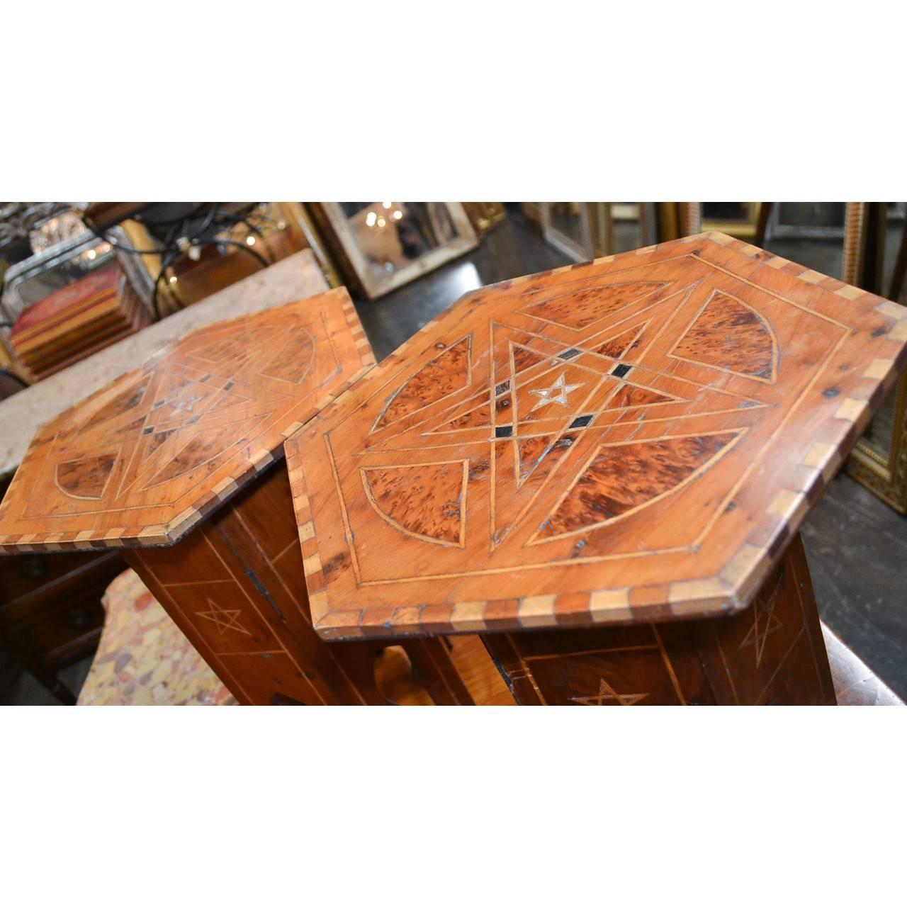 Antique Pair of Syrian Hexagon Stands In Good Condition In Dallas, TX