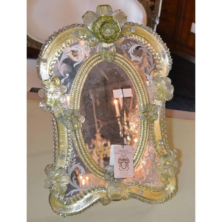 1920s Pair Of Gorgeous Venetian Vanity Mirrors On Stands