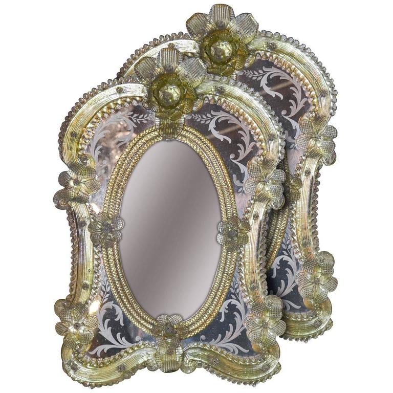 Bevelled And Etched Vanity Mirror On Stand For At 1stdibs 1920s Pair Of Gorgeous Venetian Vanity Mirrors On Stands