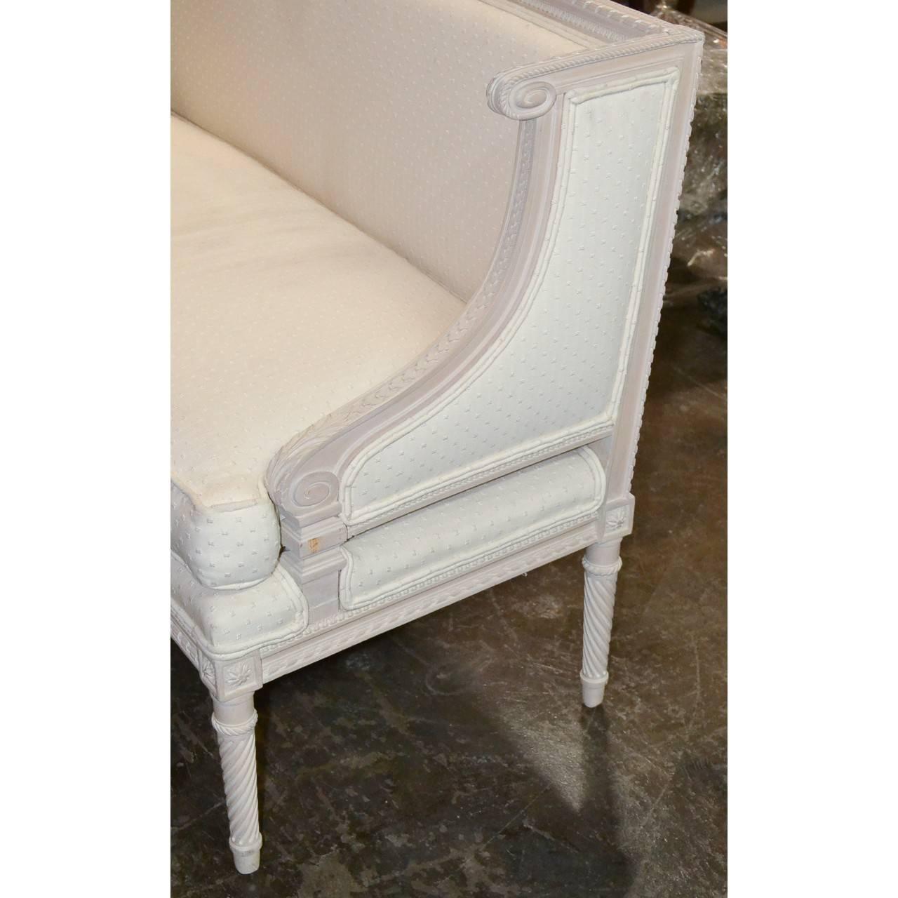 Mid-20th Century French Louis XVI Style Carved and Painted White Settee