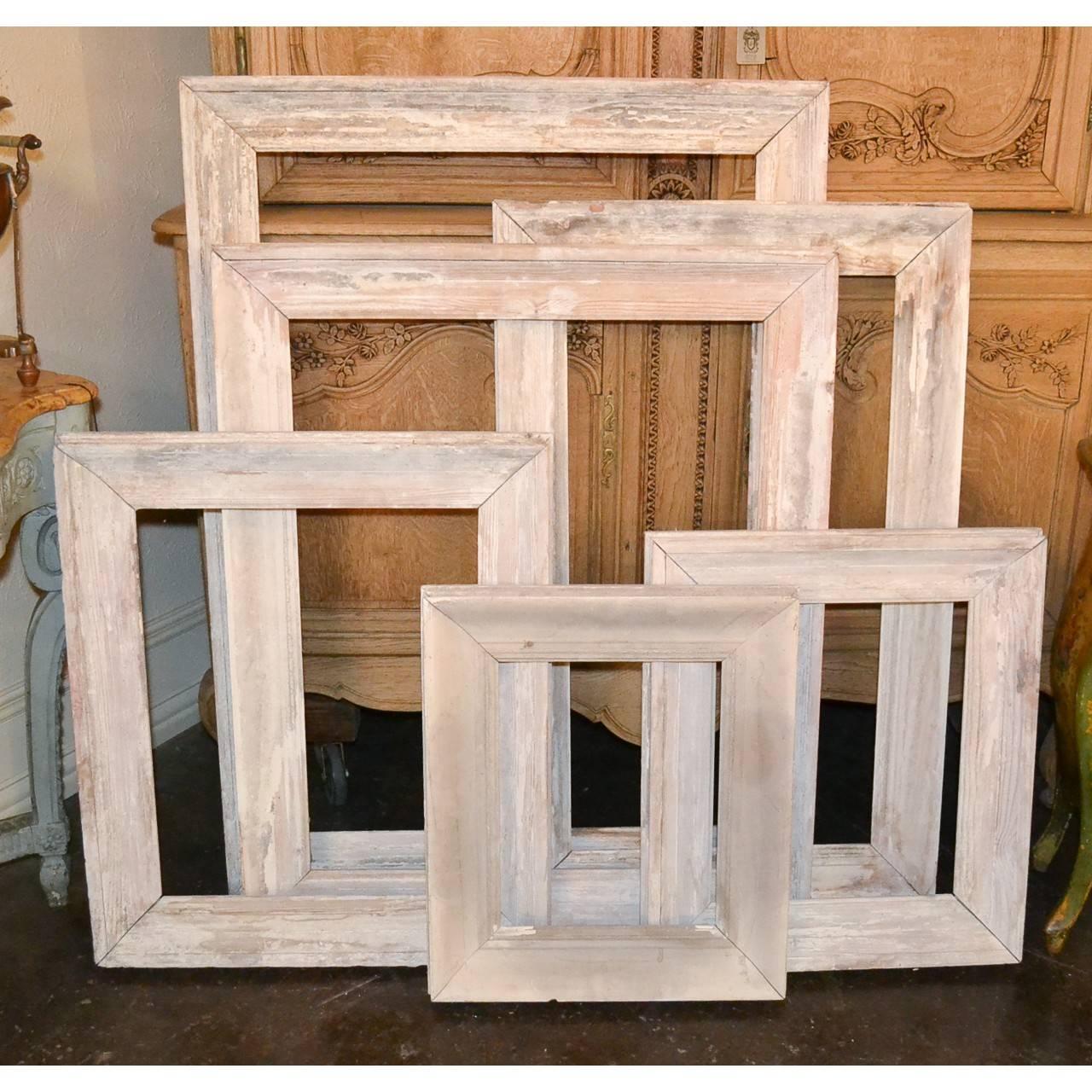 Set of Six Antique Whitewashed French Frames In Good Condition In Dallas, TX
